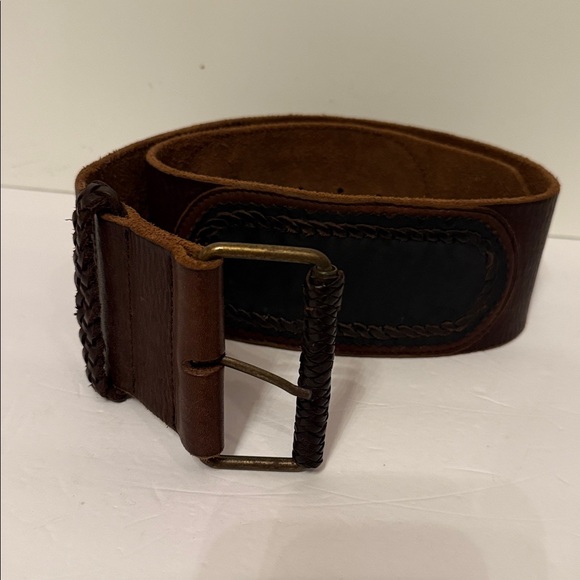 ALL SAINTS JACKS PLACE VINTAGE BELT WIDE BROWN LEATHER BRAID ACCENT SIZE L - Picture 13 of 13